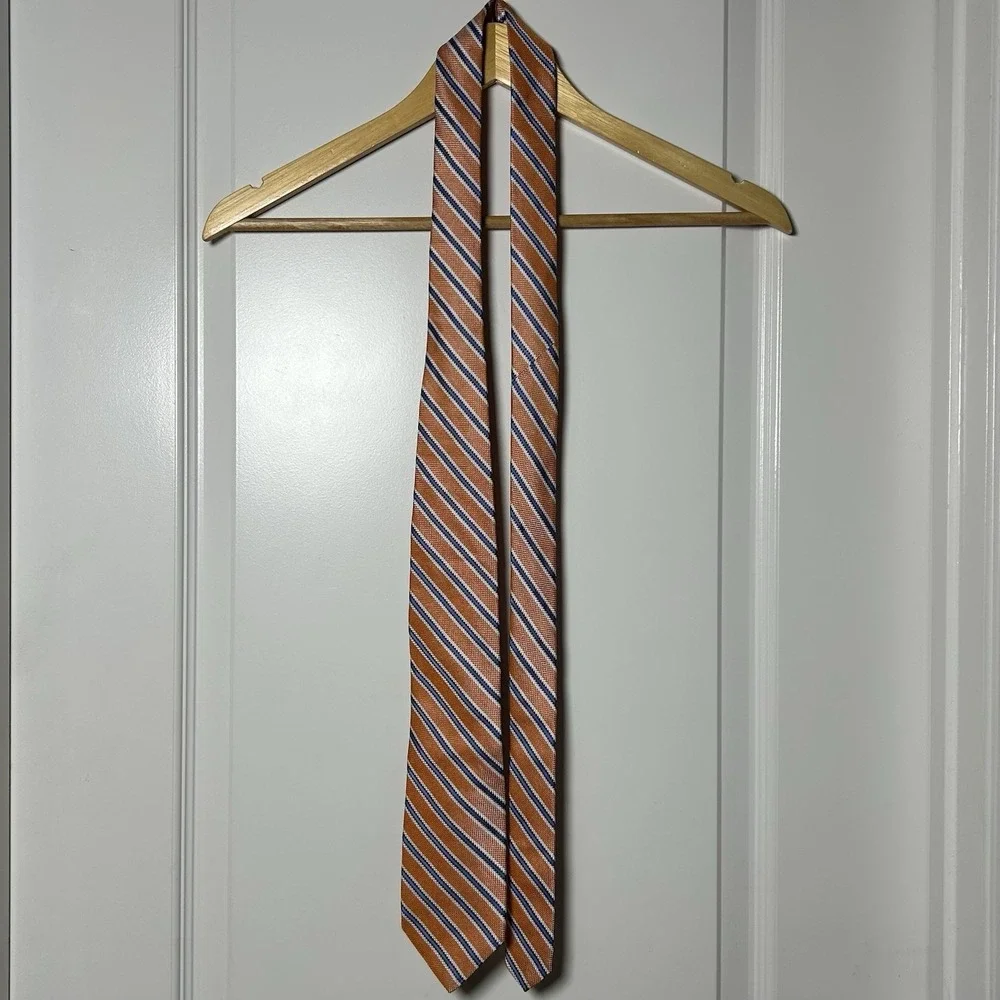 Brooks Brothers Vintage 100%‎ Silk Made in USA Orange Blue White Repp Stripe Tie